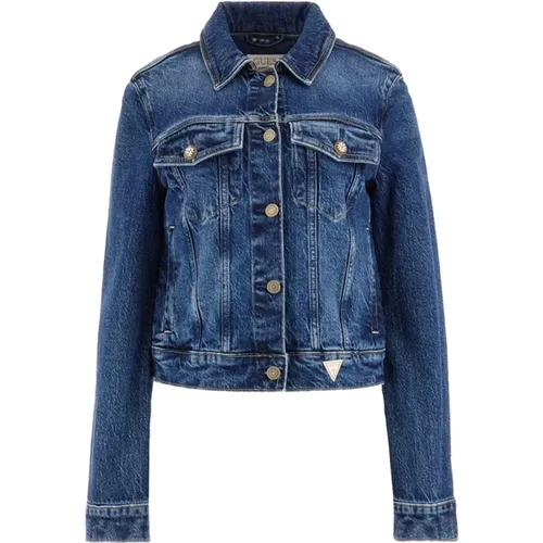 Jeansjacke mit Juwel-Knöpfen , Damen, Größe: M - Guess - Modalova