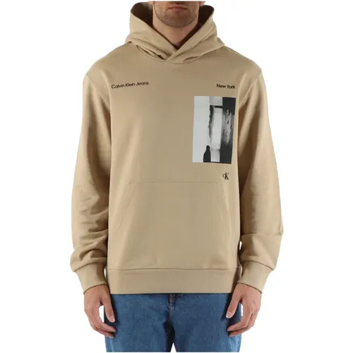 Hooded Cotton Sweatshirt with Logo Print , male, Sizes: S, L, 2XL, XL, M - Calvin Klein Jeans - Modalova