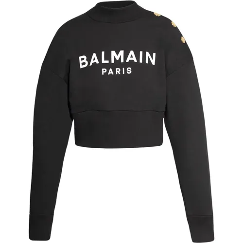 Cropped Sweatshirt mit Logo Balmain - Balmain - Modalova