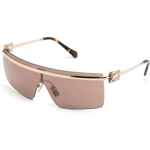 Goldene Sonnenbrille mit Original-Etui , Damen, Größe: 42 MM - Miu Miu - Modalova