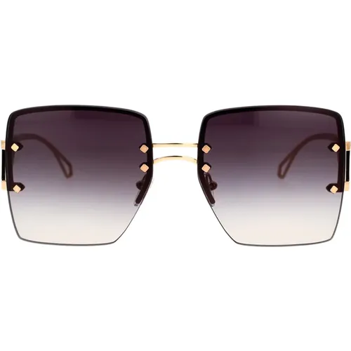 Unique Square Metal Sunglasses with Rose Gold Frame and Gradient Grey Lenses , unisex, Sizes: 57 MM - Bvlgari - Modalova