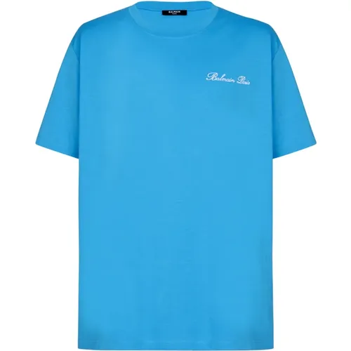 Weites T-Shirt mit Signature-Stickerei , Herren, Größe: 3XL - Balmain - Modalova