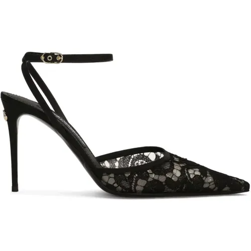 Lace Slingback with Stiletto Heel , female, Sizes: 3 UK - Dolce & Gabbana - Modalova