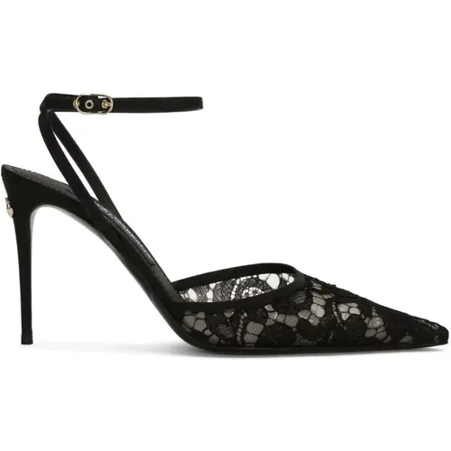 Lace Slingback with Stiletto Heel , female, Sizes: 4 1/2 UK, 5 1/2 UK - Dolce & Gabbana - Modalova