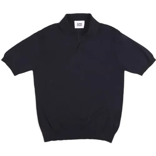 Herren Blaues Polo Shirt Baumwolle Crepe , Herren, Größe: M - Alpha Studio - Modalova