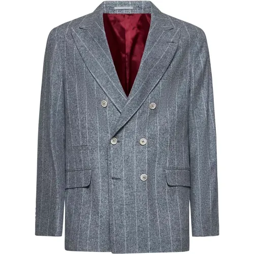 Cashmere Grey Jacket Monopetto , male, Sizes: L, M - BRUNELLO CUCINELLI - Modalova