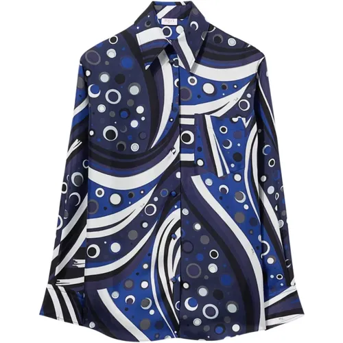 Blaue Pullover für Frauen,Swirl Print Seidenhemd Navy Blau - EMILIO PUCCI - Modalova