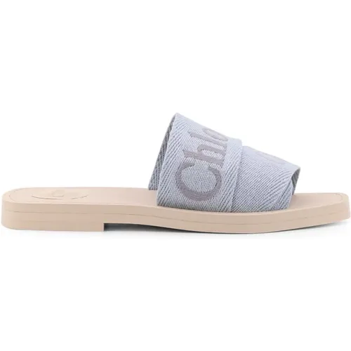 Canvas Sandalen mit Logo-Stickerei , Damen, Größe: 40 EU - Chloé - Modalova