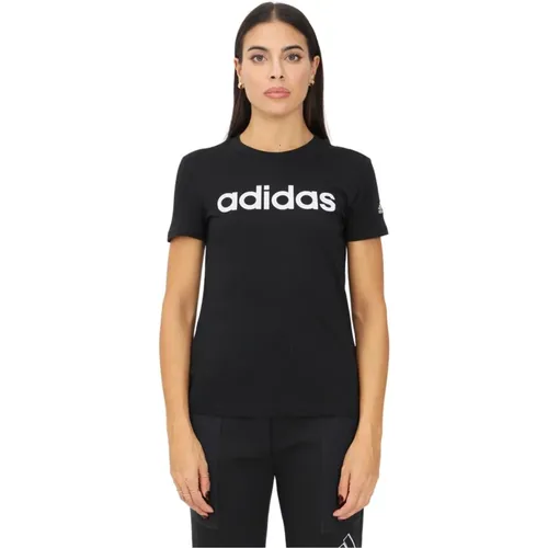 Slim Fit Schwarzes Sportliches T-Shirt , Damen, Größe: L - Adidas - Modalova