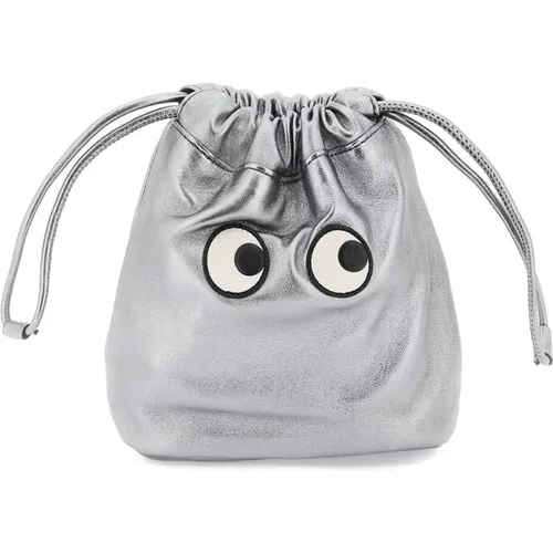 Mini Bucket Pouch aus metallischem Leder mit ikonischen Augen,Metallisches Leder Mini Bucket Pouch - Anya Hindmarch - Modalova