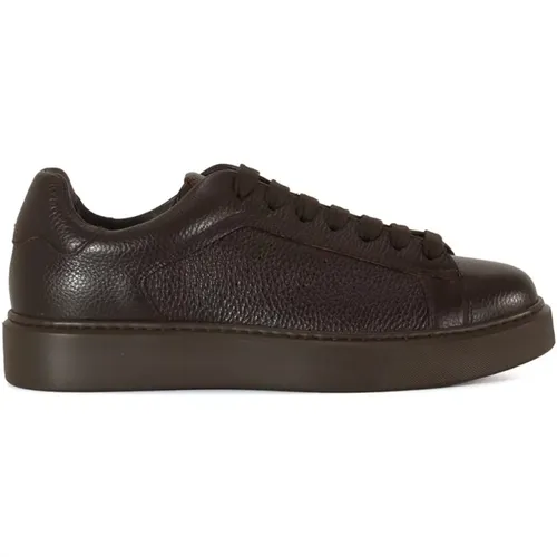 Ebony Leder Sneakers mit Runder Spitze und Brauner Gummisohle , Herren, Größe: 40 EU - Doucal's - Modalova