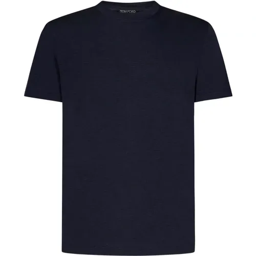 Blaue Gerippte Crewneck T-shirts und Polos , Herren, Größe: L - Tom Ford - Modalova