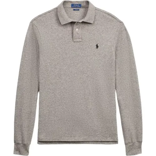 Slim Fit Langarm Polo Shirt in Grau , Herren, Größe: XL - Polo Ralph Lauren - Modalova