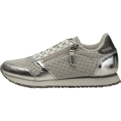 Metallic Reißverschluss Sneakers , Damen, Größe: 38 EU - Woden - Modalova