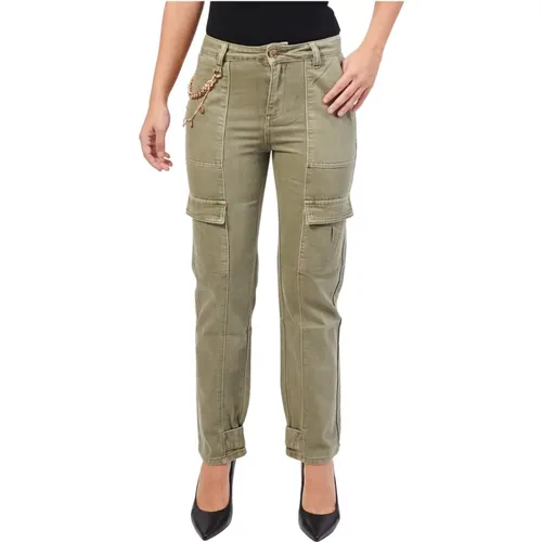 Cargohose Grün Slim Fit Taschen , Damen, Größe: W26 - Gaudi - Modalova