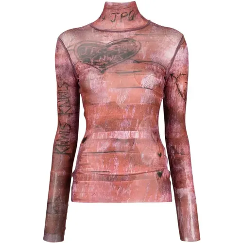 Long Sleeve Printed T-Shirt with Wood Effect , female, Sizes: XS, M - Jean Paul Gaultier - Modalova