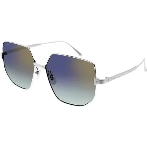 Stilvolle silberne Sonnenbrille mit violetten Gläsern - Cartier - Modalova