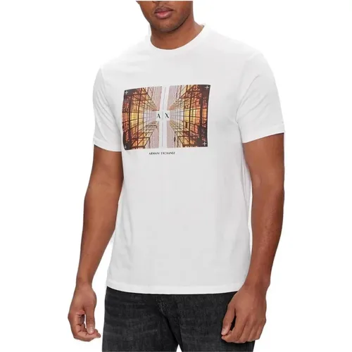 Printed Cotton Round Neck T-Shirt , male, Sizes: XL, XS, L, S, 2XL, M - Armani Exchange - Modalova