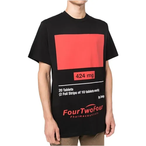 Schwarzes Print Tee mit Roten und Weißen Logos , Herren, Größe: S - 424 - Modalova