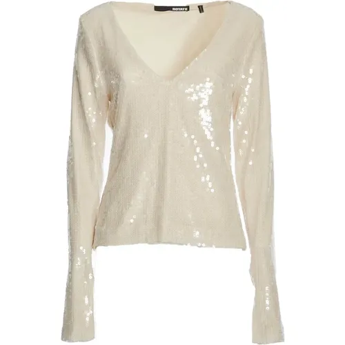 Sequins V-Neck Top Ecru , female, Sizes: L, S, M, XL - Rotate Birger Christensen - Modalova