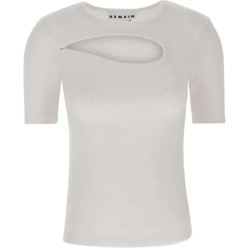 Weiße gerippte Baumwoll-T-Shirt mit Ausschnitt - Remain Birger Christensen - Modalova