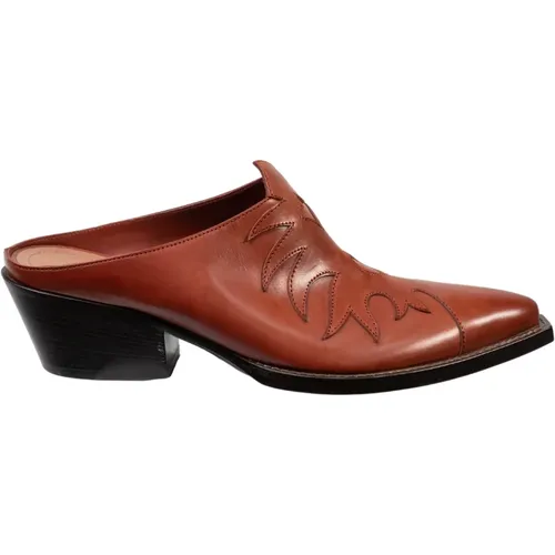 Women pointed toe heel mules shoes in terracotta leather , female, Sizes: 4 1/2 UK - Sartore - Modalova