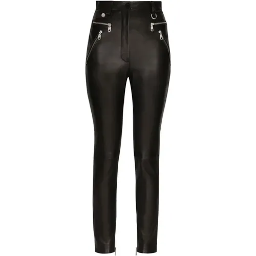 Schwarze Leggings aus Kunstleder mit Reißverschlusstaschen - Dolce & Gabbana - Modalova