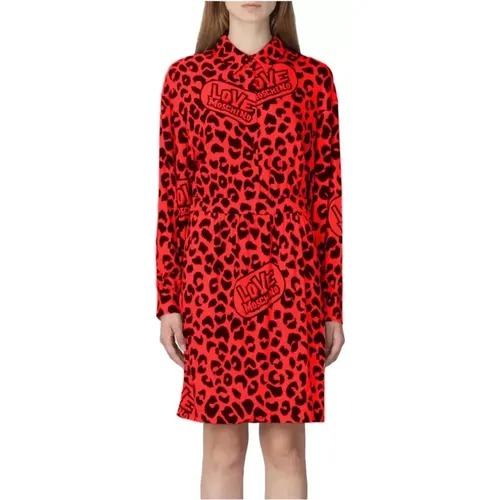 Rotes Leopardenmuster langes Kleid , Damen, Größe: L - Love Moschino - Modalova