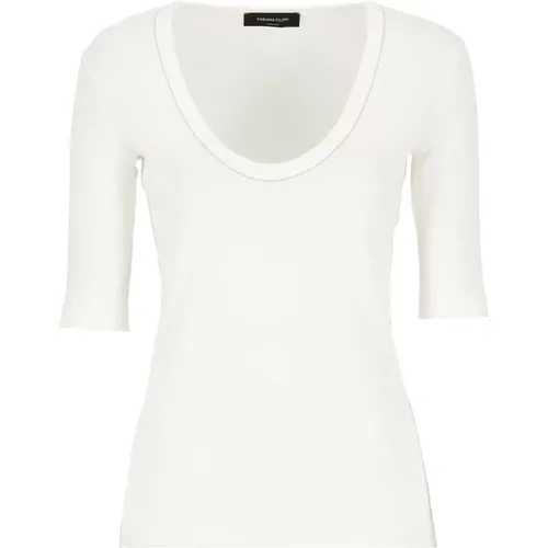 Weißes Baumwoll U-Ausschnitt T-Shirt mit Lichtpunkt Details , Damen, Größe: S - Fabiana Filippi - Modalova