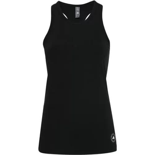 Schwarzes geripptes Racerback-Top mit Logo-Print , Damen, Größe: M - adidas by stella mccartney - Modalova