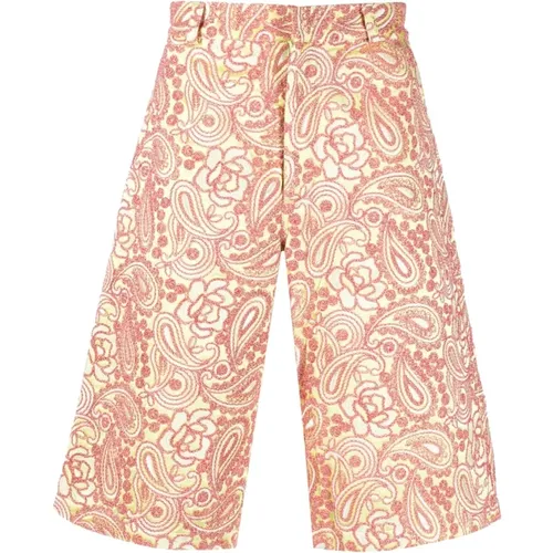Floral Embroidery Knee-Length Shorts , male, Sizes: S, M, L - Bluemarble - Modalova
