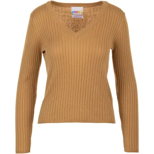 Ribbed Slim V Sweater , female, Sizes: M, S, XS - Crush - Modalova