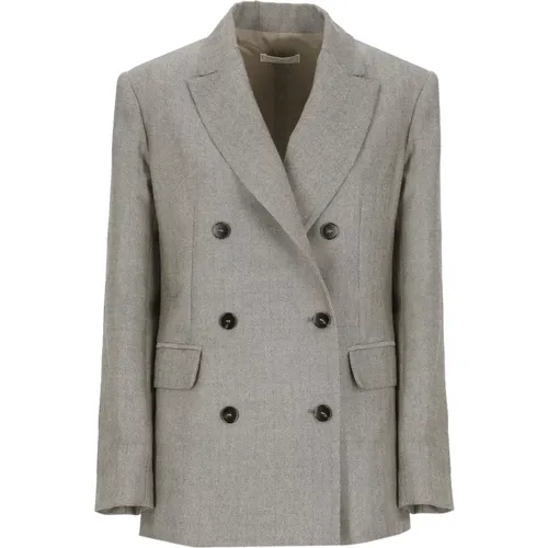 Beiger Woll-Doppelreiher-Blazer , Damen, Größe: XS - Antonelli Firenze - Modalova