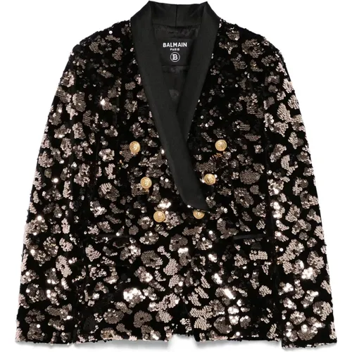 Schwarzer Pailletten Doppelreihiger Blazer - Balmain - Modalova