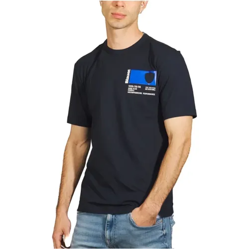 Herren T-Shirt Kurzarm , Herren, Größe: S - Blauer - Modalova