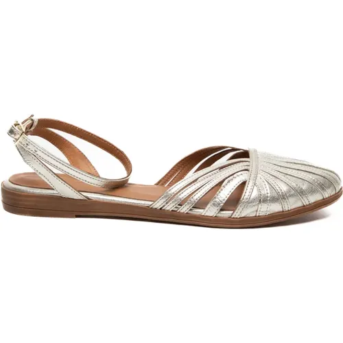 Elegante Platin Leder Knöchelriemen Sandalen , Damen, Größe: 37 EU - Frau - Modalova