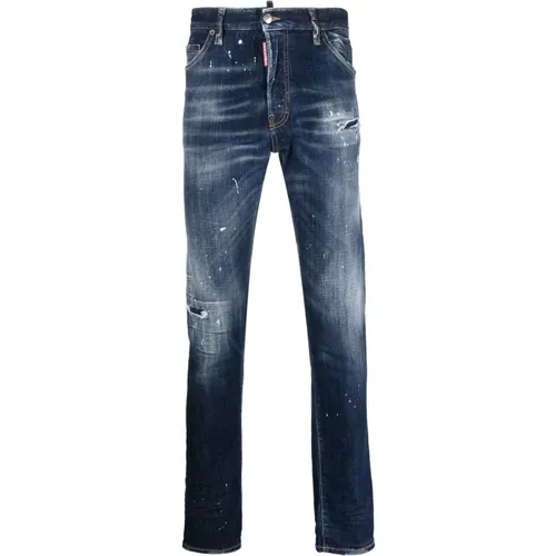Indigo Blaue Distressed Slim-Fit Jeans , Herren, Größe: L - Dsquared2 - Modalova