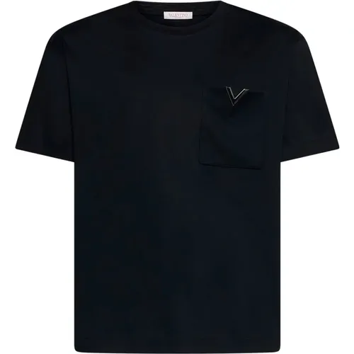 Schwarzes T-Shirt mit V-Logo - Valentino - Modalova