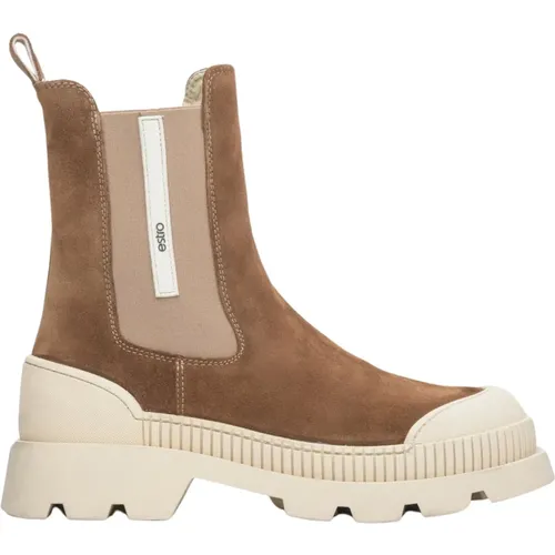 Women`s Brown & Beige Chelsea Boots made of Velour & Genuine Leather Er00113906 , female, Sizes: 7 UK, 3 UK - Estro - Modalova