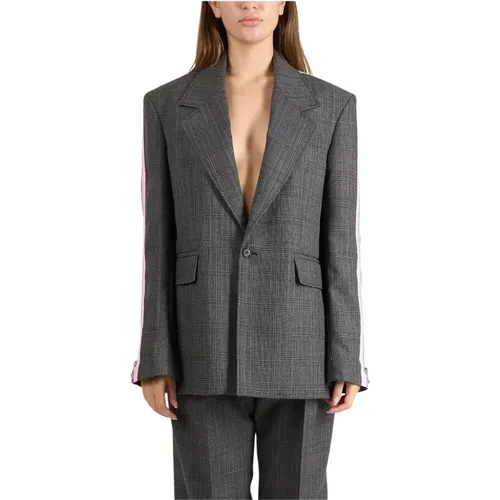 Wool Single-Breasted Jacket Prince of Wales , female, Sizes: S, XS - Msgm - Modalova