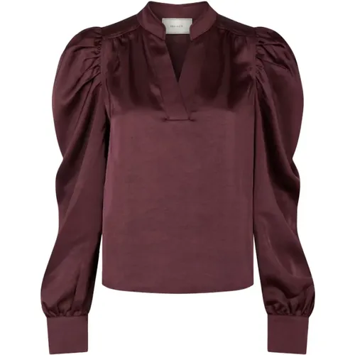 Burgundy Sateen V-Neck Blouse , Damen, Größe: M - NEO NOIR - Modalova