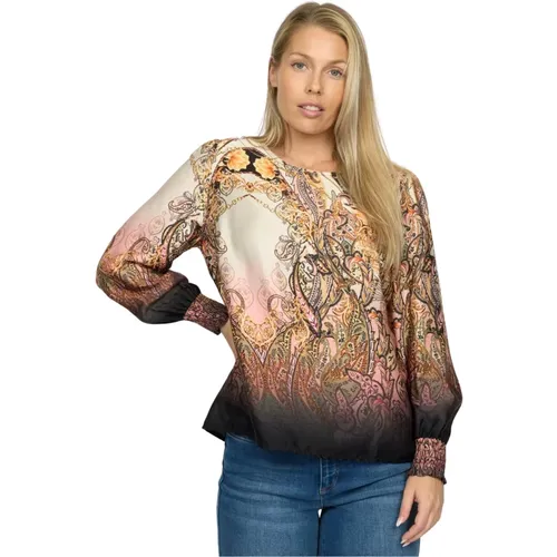 Black Paisley Blouse with Puff Sleeves , female, Sizes: L, XL - 2-Biz - Modalova