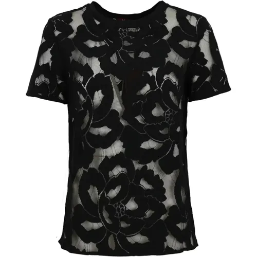 Blumenspitze Kurzarm T-shirt Schwarz - Max Mara Studio - Modalova