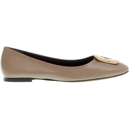 Leather Ballerina Mud Logo Gold Shoes , female, Sizes: 7 1/2 UK - TORY BURCH - Modalova