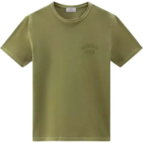 Logo T-Shirt in gefärbtem Gewebe , Herren, Größe: M - Woolrich - Modalova