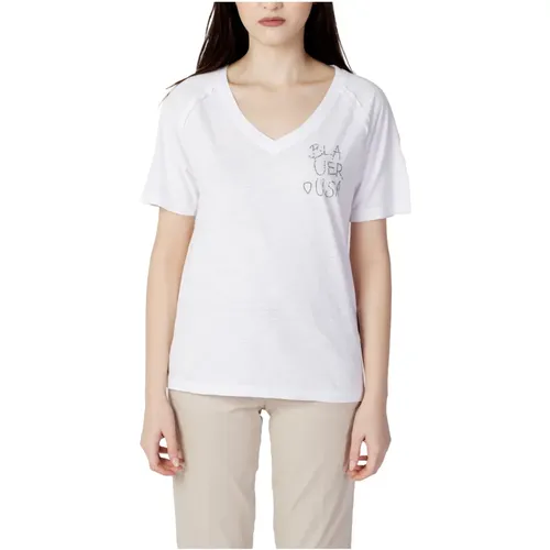 Damen T-Shirt mit seitlichem Logo , Damen, Größe: 2XL - Blauer - Modalova