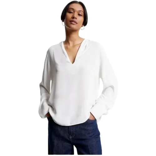 Fließende V-Ausschnitt Crepe Bluse , Damen, Größe: L - Tommy Hilfiger - Modalova