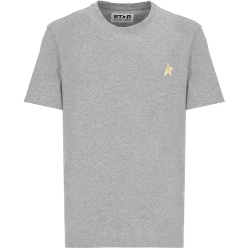 Grey Star Logo Cotton T-shirt , male, Sizes: L - Golden Goose - Modalova