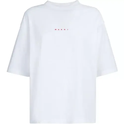 Logo-Print Baumwoll T-Shirt , Damen, Größe: 2XS - Marni - Modalova