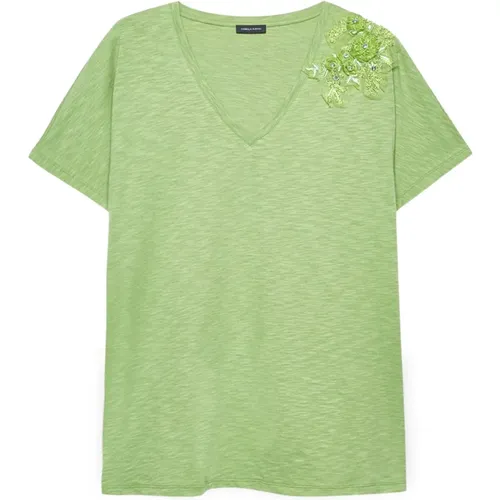 Blumenperlen Schulter T-Shirt , Damen, Größe: S - Fiorella Rubino - Modalova